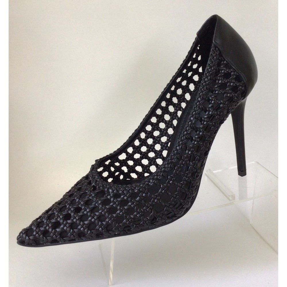 NEW ZARA Basic Collection Black Woven Pointed Toe High Heel Pumps - Picture 3 of 11